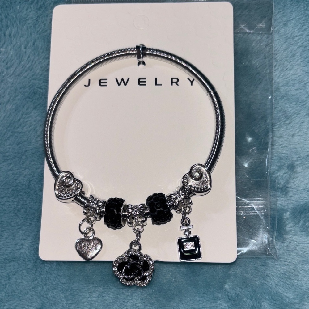 Chic Silver and Black Charm Bracelet